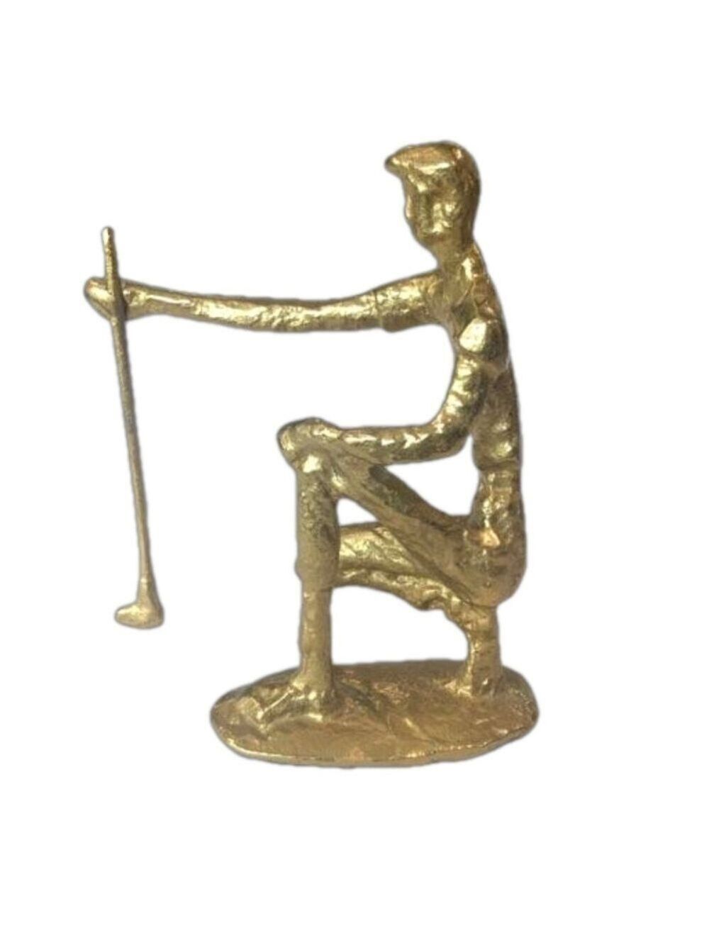 Vintage Bronze Golfer statue. MCM Brutalist Abstract Metal Art Decor